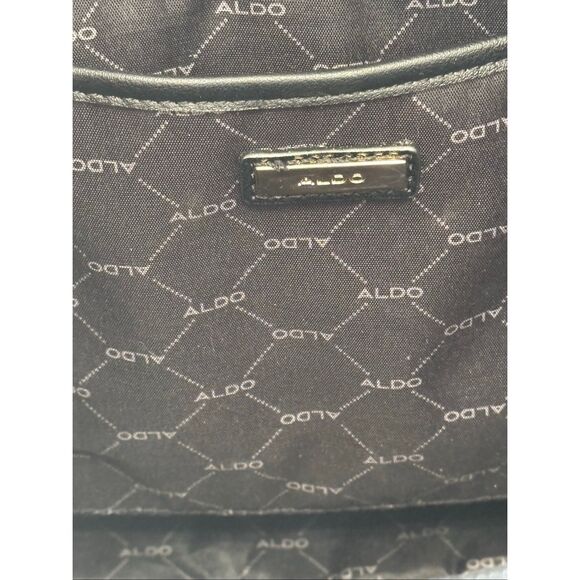 ALDO Black Quilted Gold Chain Tote | Chic Structured Shoulder Handbag - Picture 9 of 12